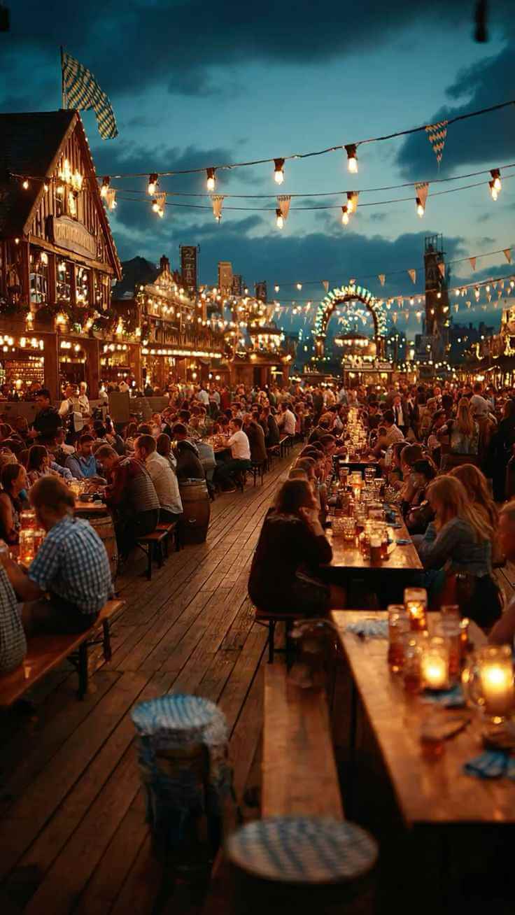 Menschenmengen und beleuchtete Fahrgeschäfte beim Cannstatter Volksfest